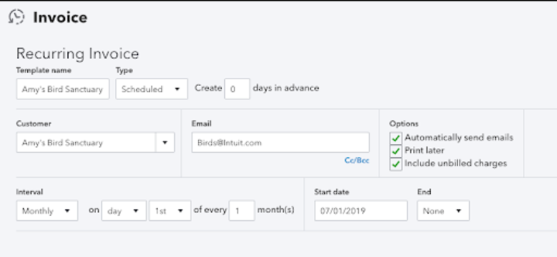 Quickbooks invoice