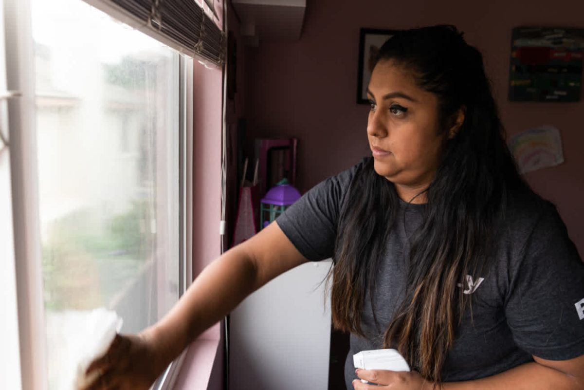 home cleaner cleaning a window