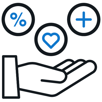 - illustration of hand holding benefit icons
