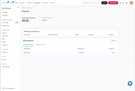 - screenshot of mymoney in housecall pro