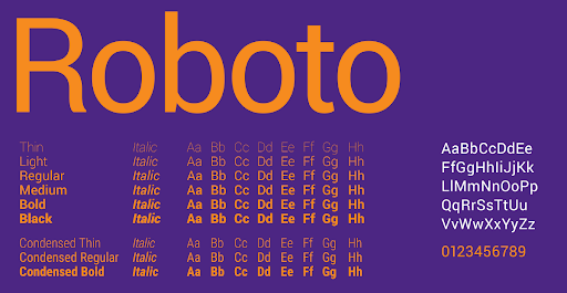 graphic of the Roboto font