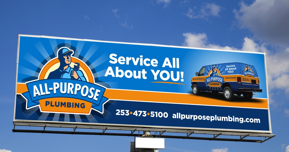 image of a billboard with graphics and text for a plumbing company