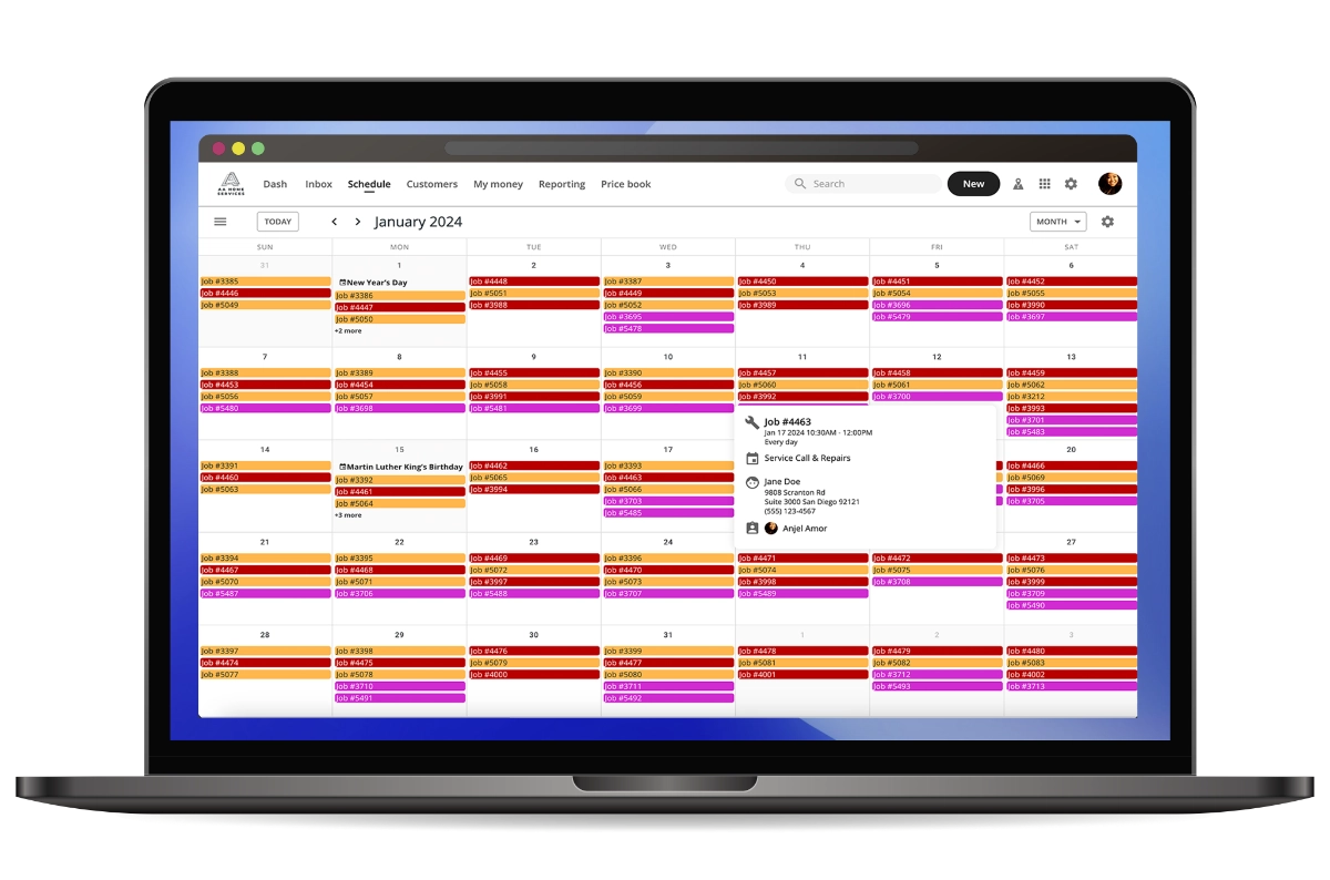 Electrician service scheduling software calendar view