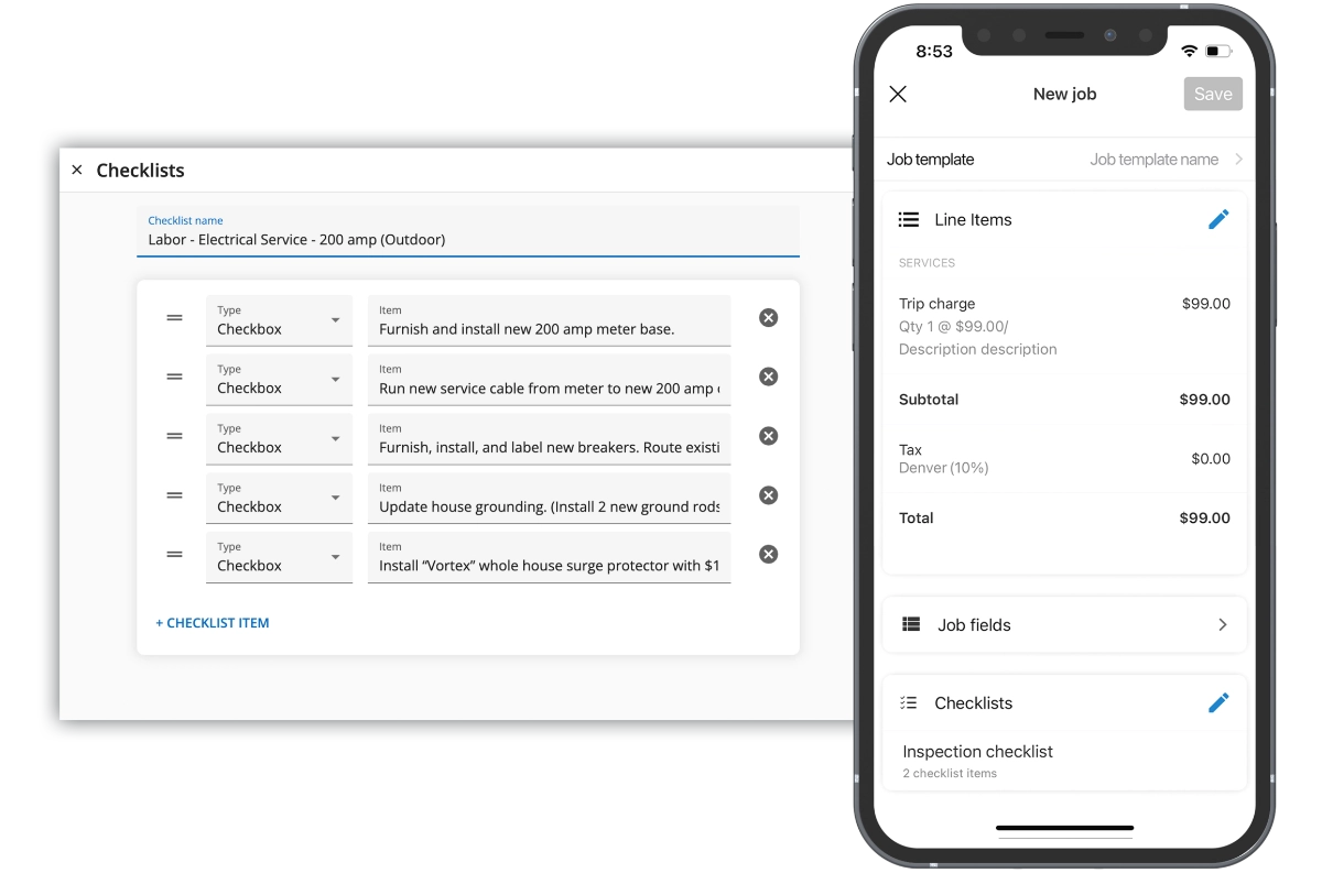 Job management software checklist dashboard