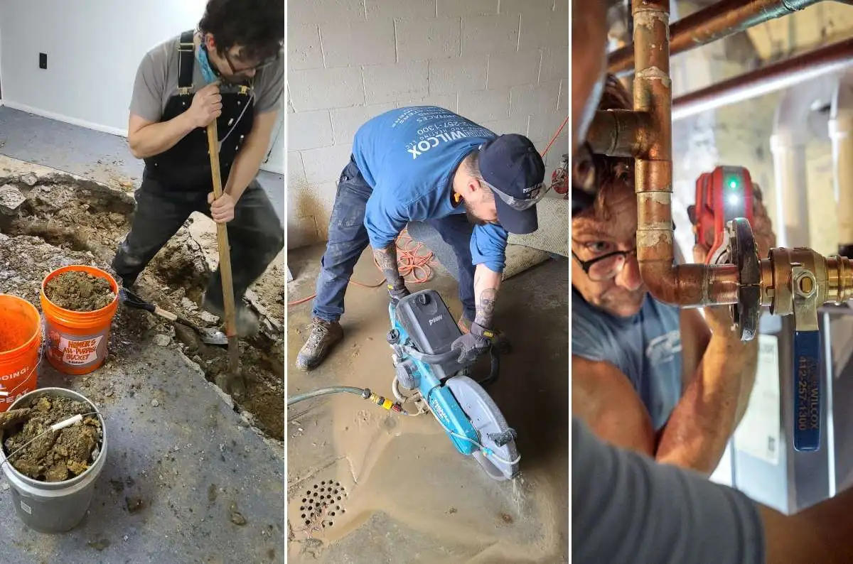 Testimonial photo of three plumbing pros hard at work