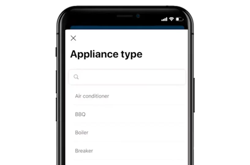 Housecall Pro appliance type selection screenshot