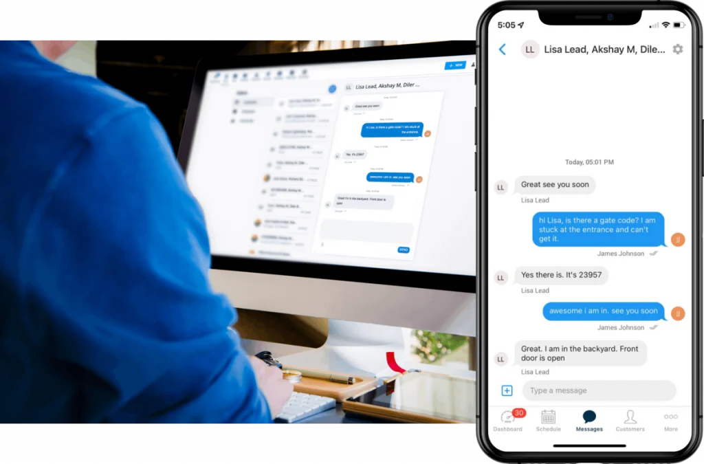 - Housecall Pro Desktop and mobile in app chat conversation screenshot
