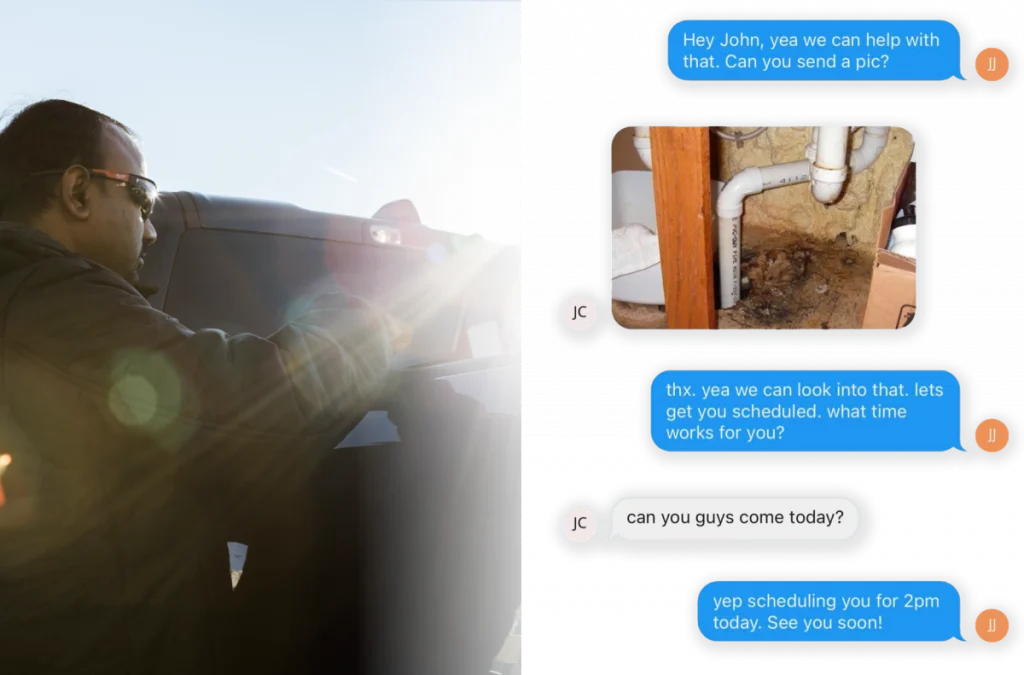 - Housecall Pro Plumbing pro using in app chat on tablet