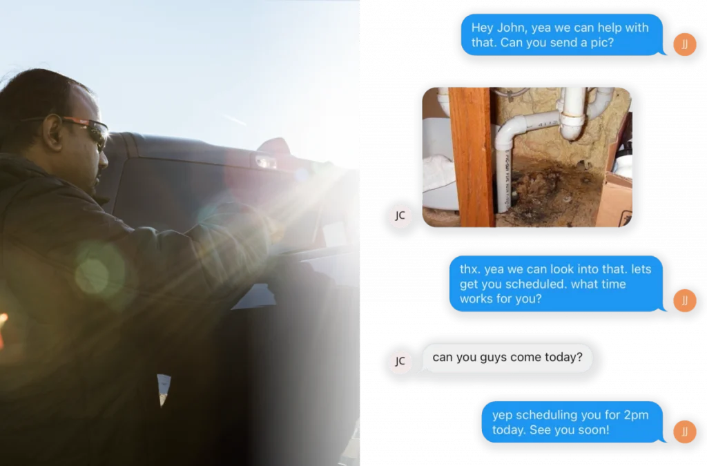 Plumbing pro using in app chat on tablet