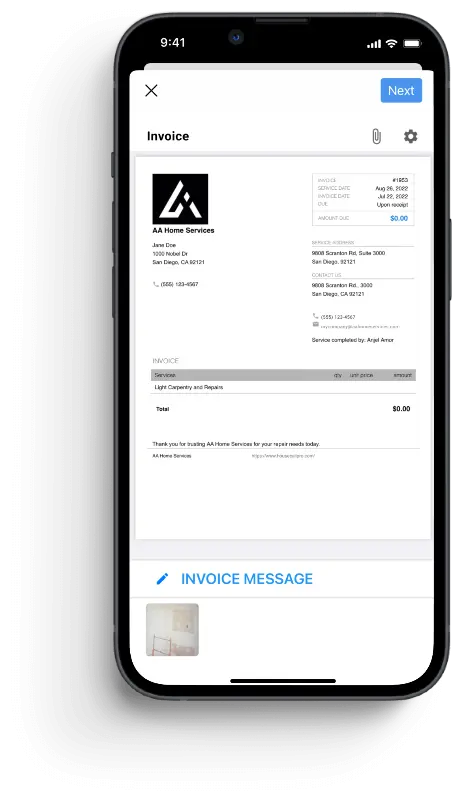 Iphone mock up screenshot of HVAC invoice