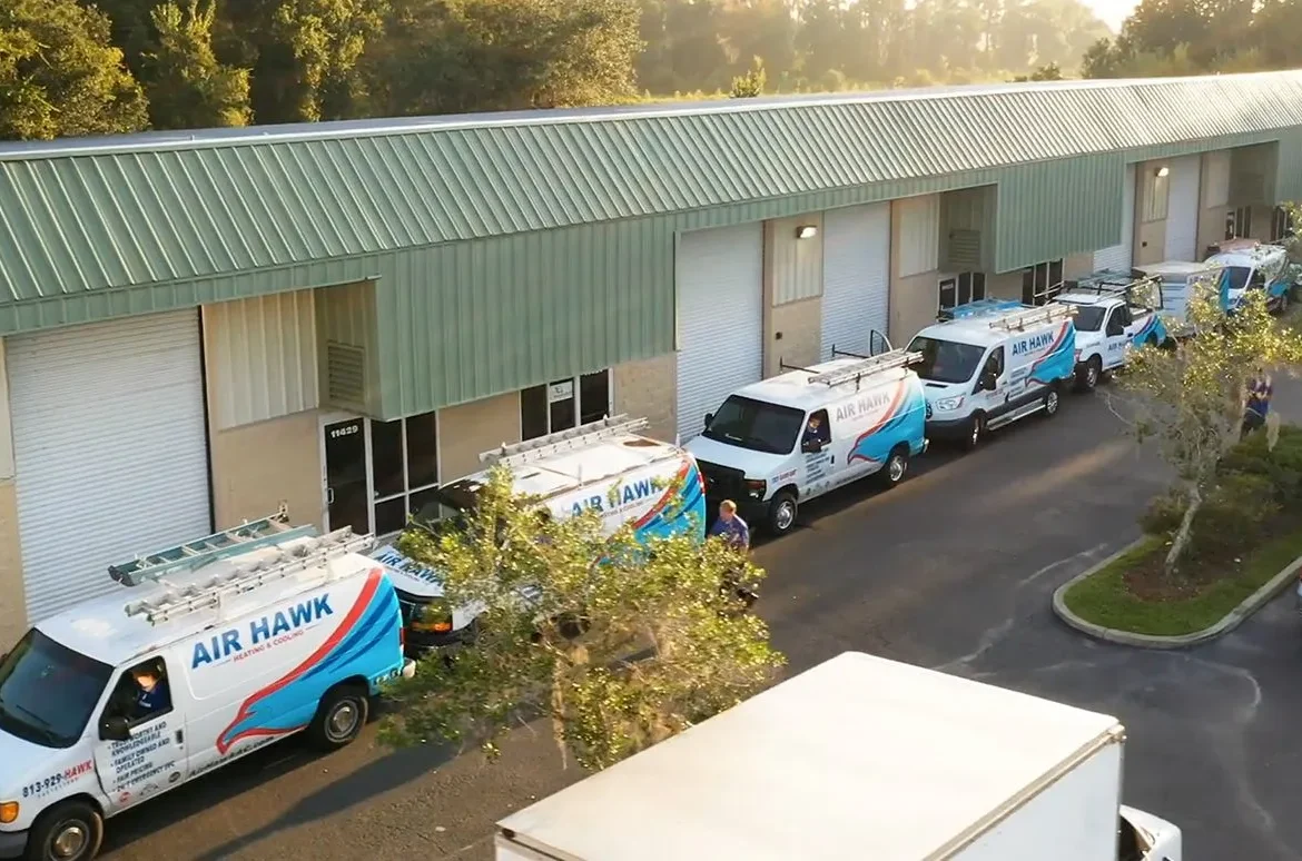 Air Hawk van fleet lined up outside their office