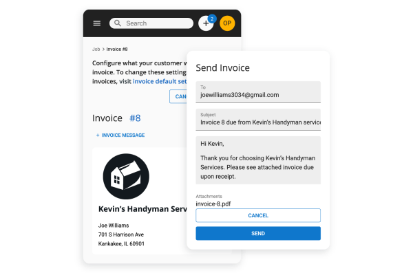 HCP invoicing software screenshot of handyman business