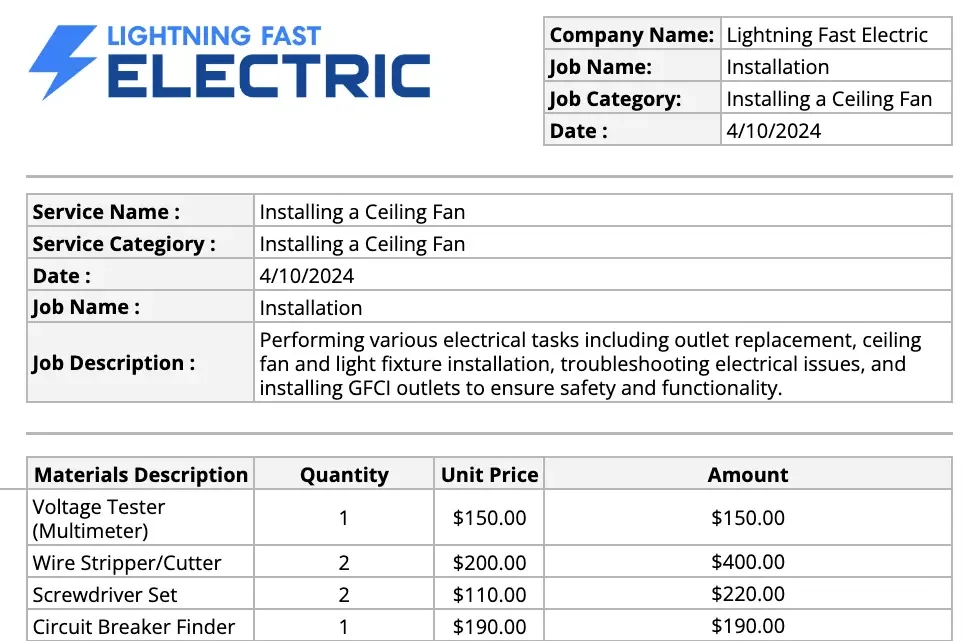 Electrician FlatRate Pricing Template Housecall Pro