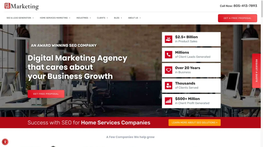 Go Marketing - Home Services Marketing Agency Website Desktop Screenshot