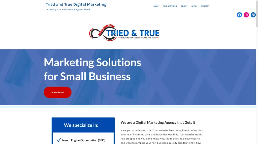 Tried and True Digital Marketing Agency Home Desktop Screenshot