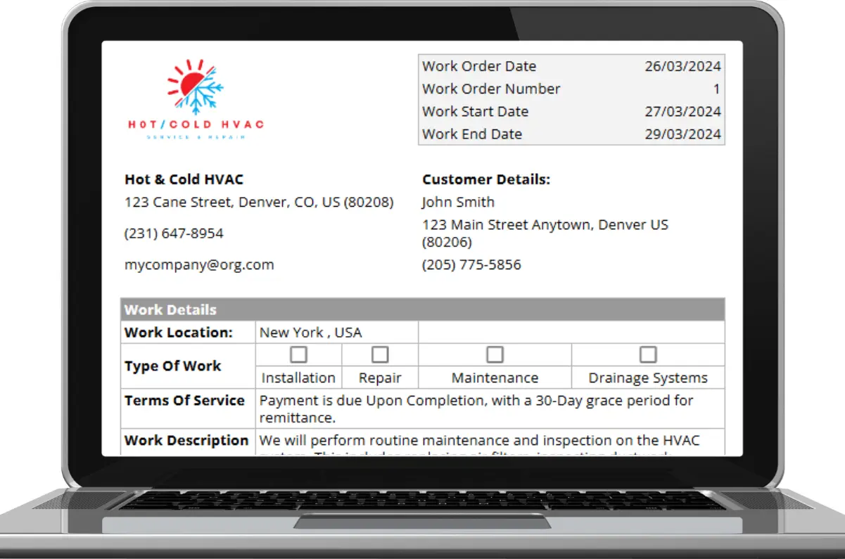 HVAC Work Order Template Housecall Pro