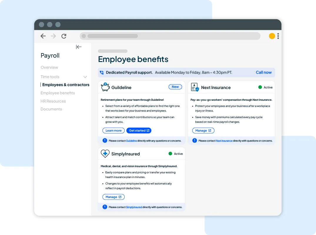 Employee benefits dashboard