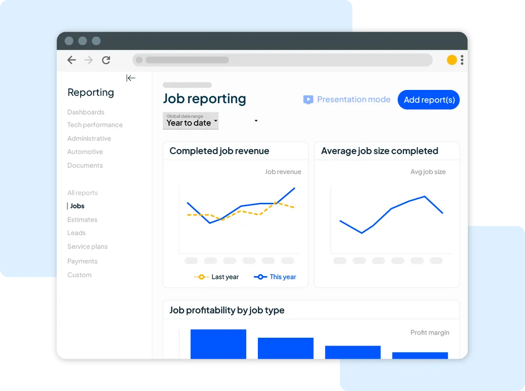 job reporting dashboard from Housecall Pro