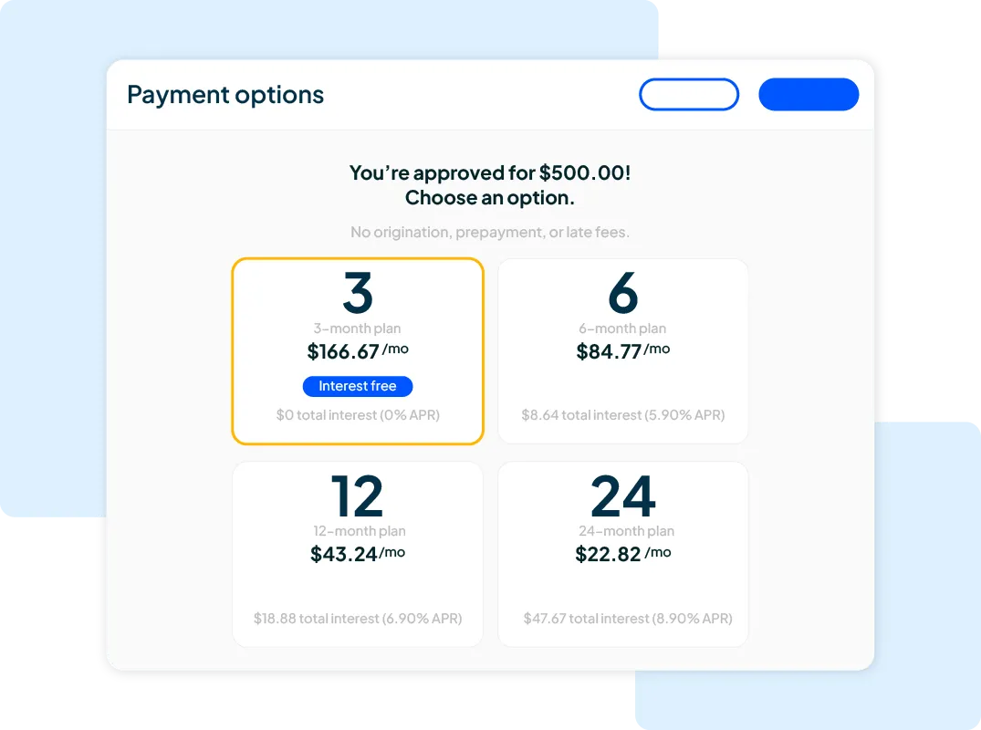 Financing approval plan options for customers
