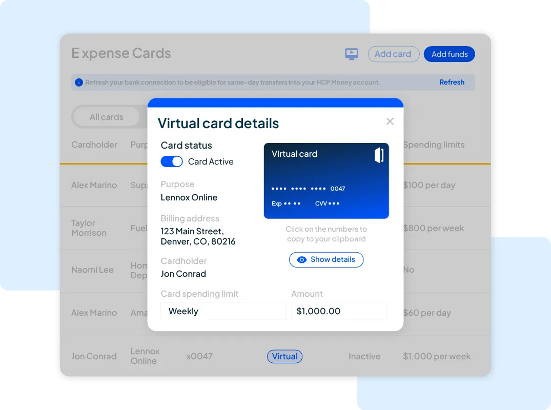Virtual company expense cards from Housecall Pro