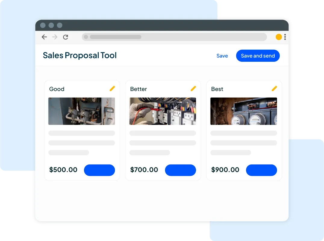 "Good, better, best" pricing packages in Housecall Pros sales proposal tool