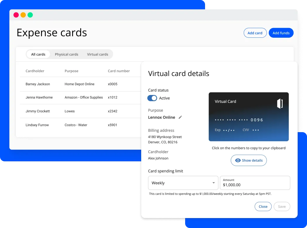 Housecall Pros' business expense card management dashboard