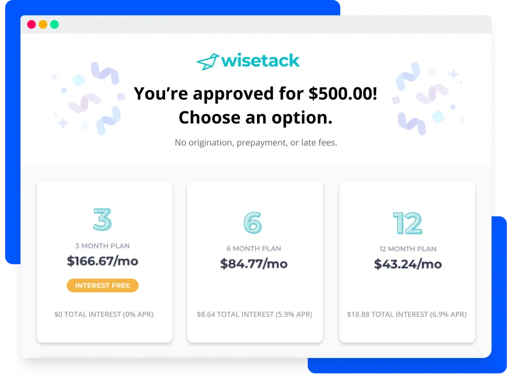Three monthly consumer financing plans by Wisetack +Housecall Pro