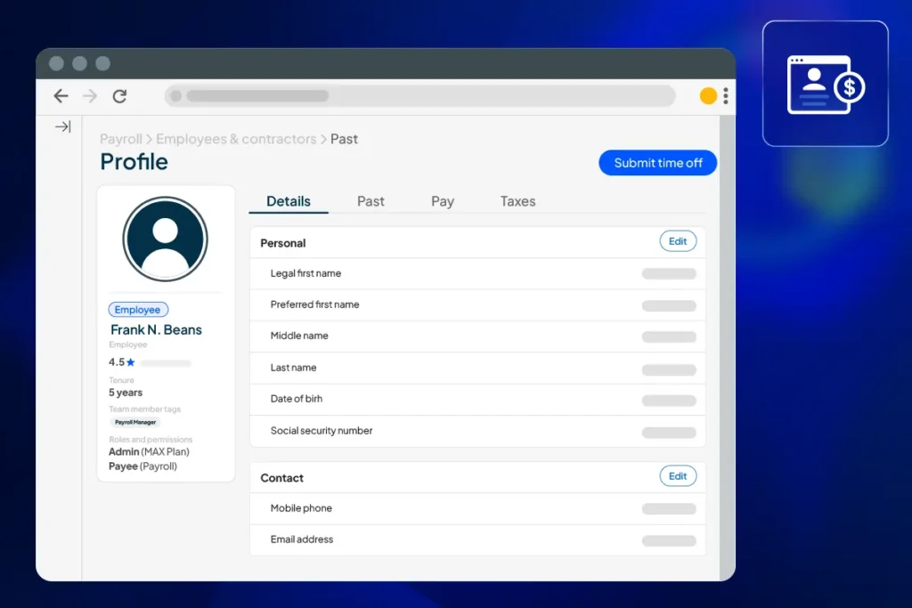 - Housecall Pro Payroll profile for employees and contractors inside of HCP