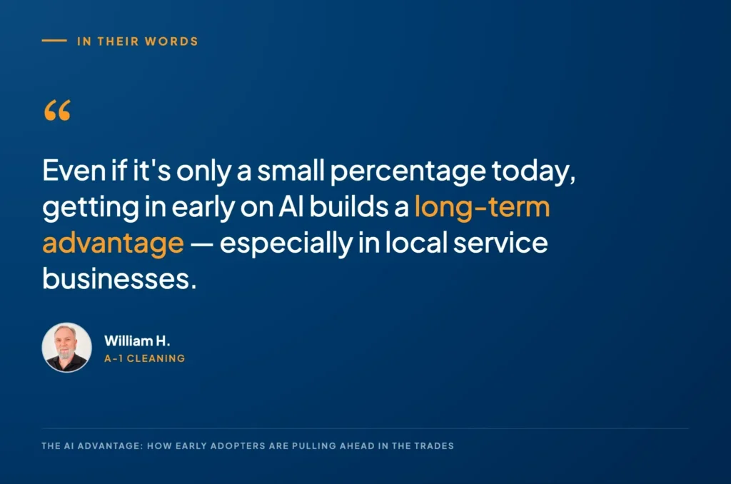 A-1 Cleaning's William H. explains why early AI adoption builds lasting advantage for local service businesses, even with low usage today.