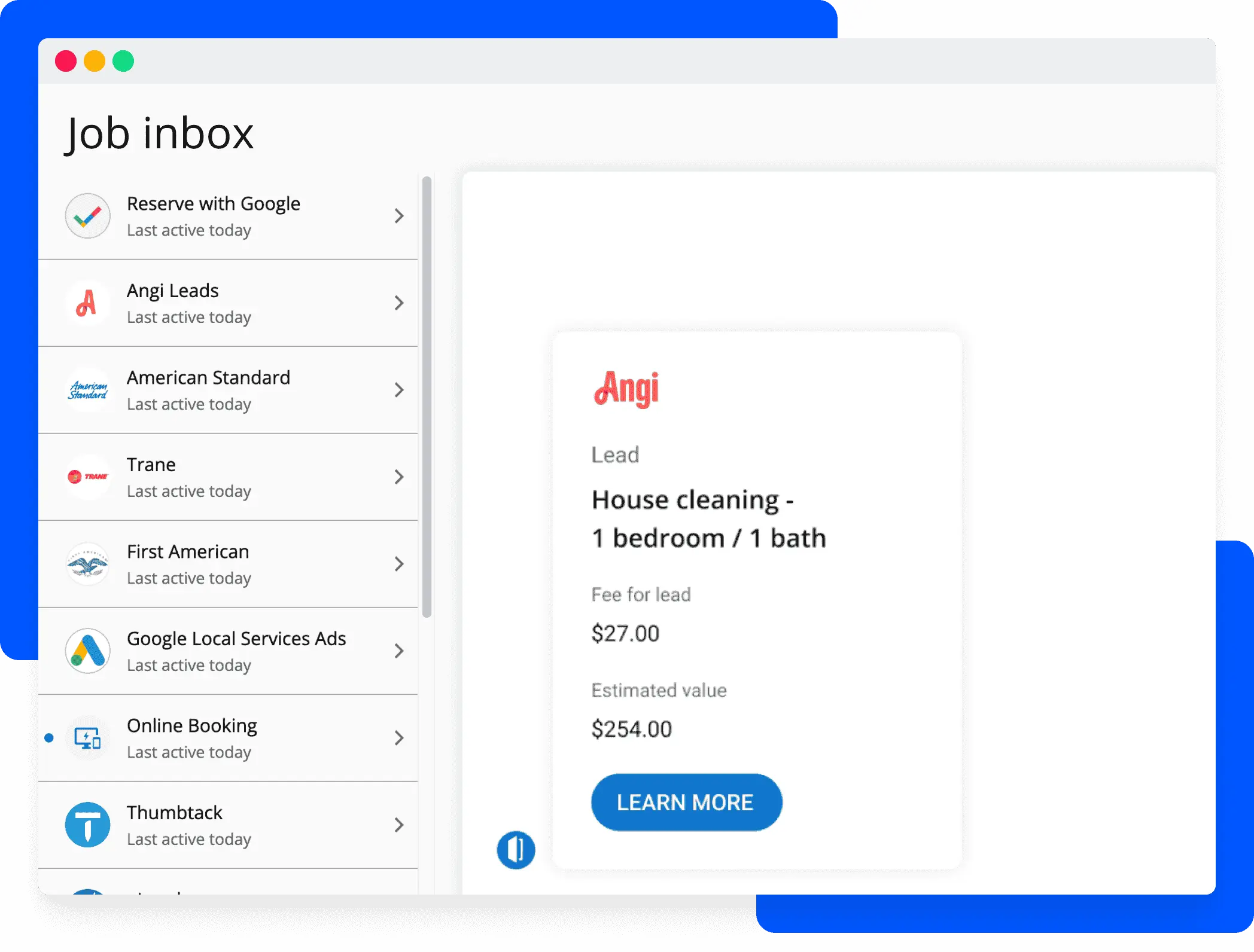 Automated email lead capture inbox in Housecall Pro