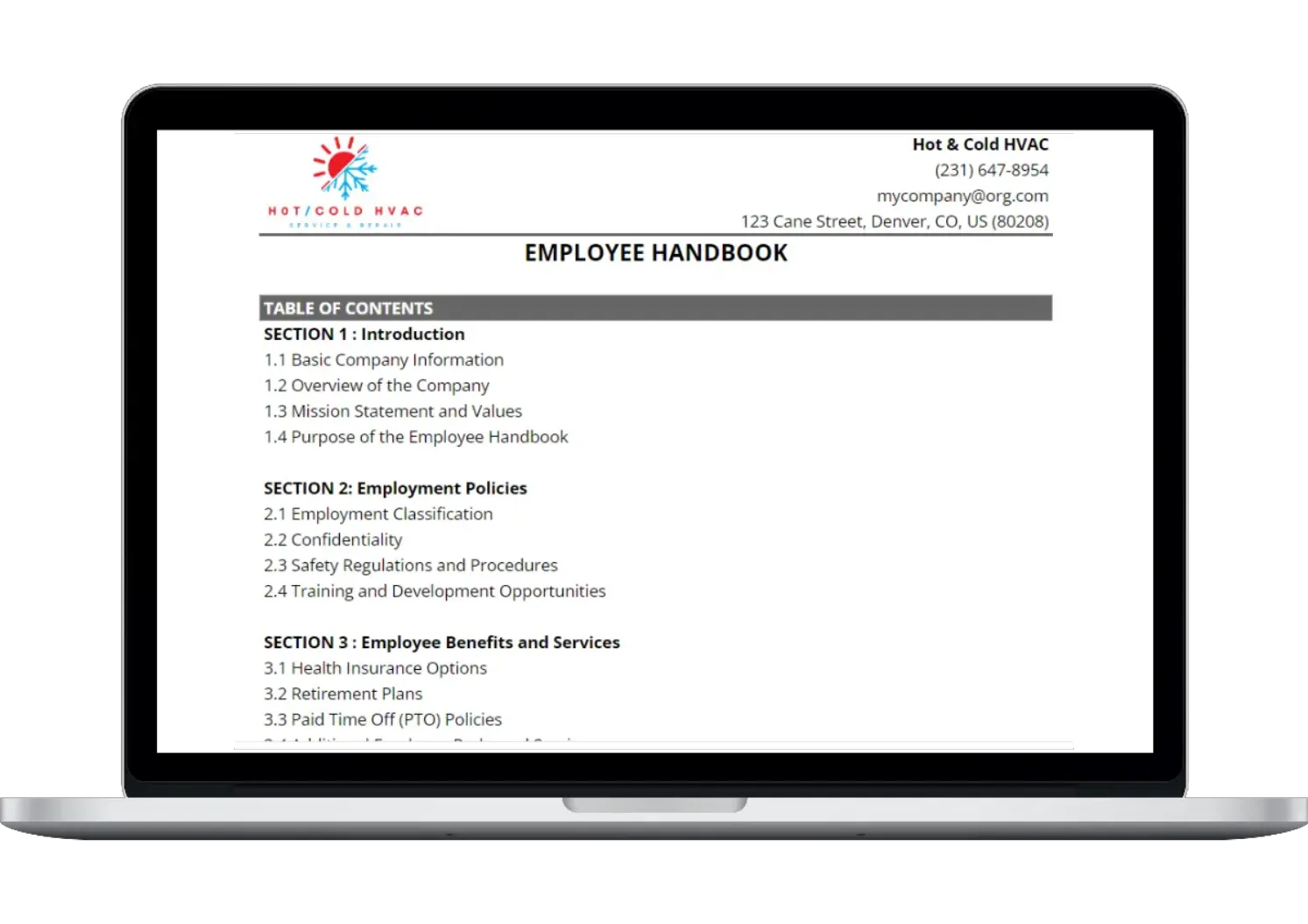 Free HVAC employee handbook template from Housecall Pro