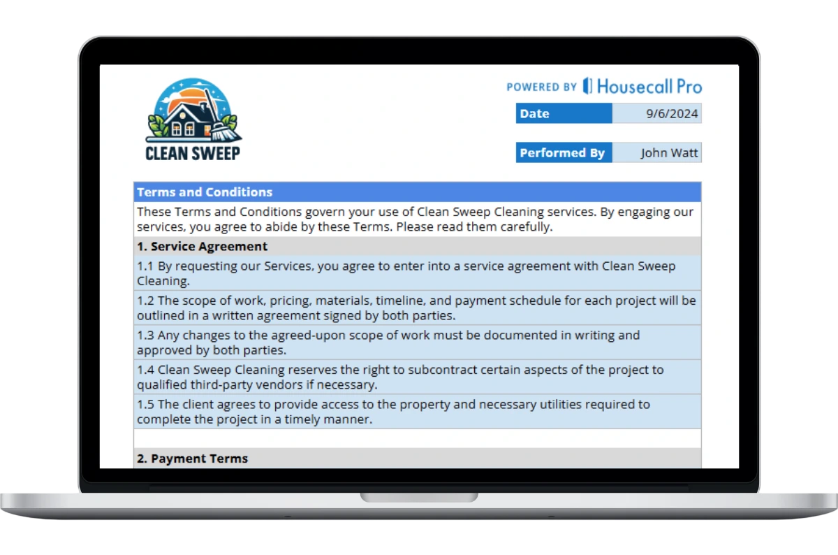 - Housecall Pro home cleaning terms and condition template