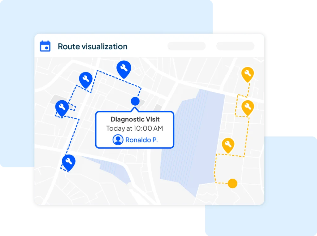 Diagnostic visit service route visualization