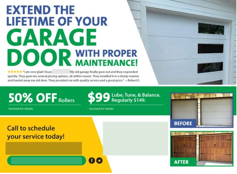 - Housecall Pro garage door postcard design example