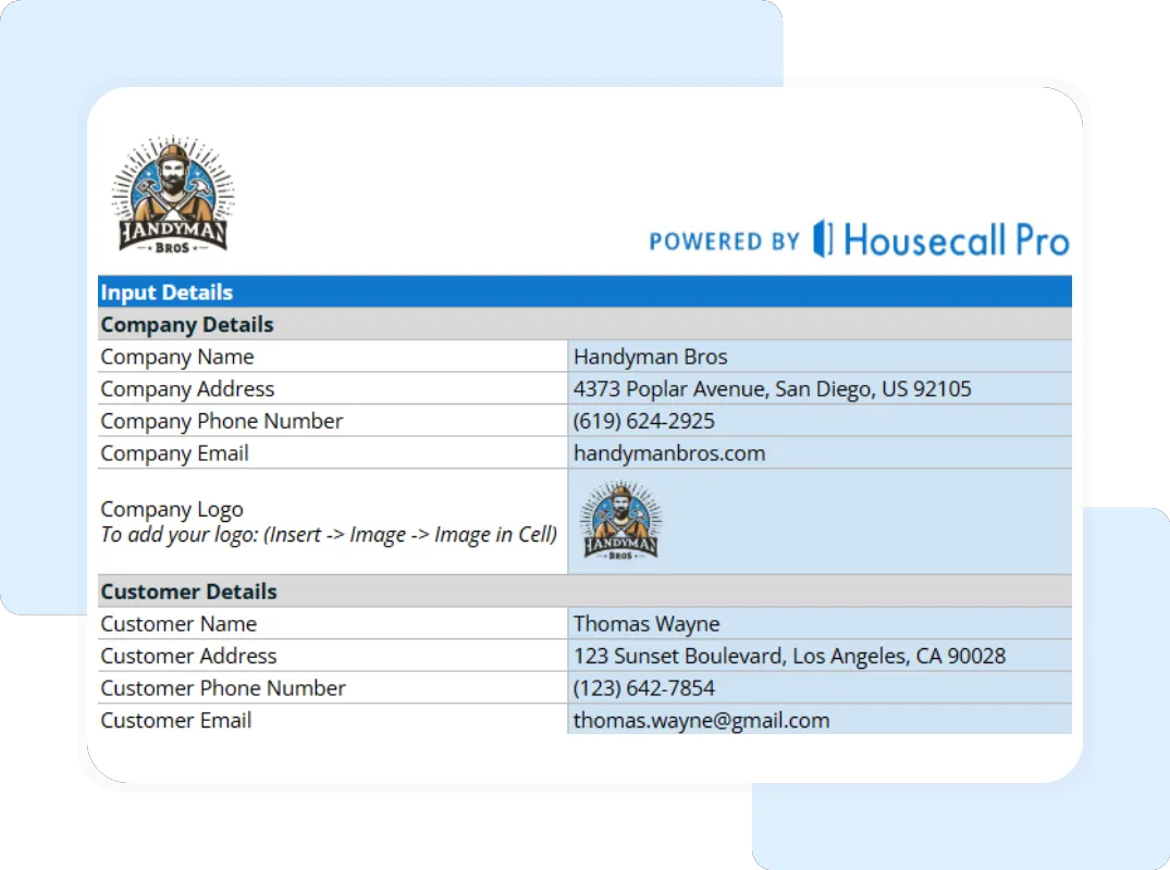 Editable handyman receipt form for tracking services, materials, and payment details in one place.