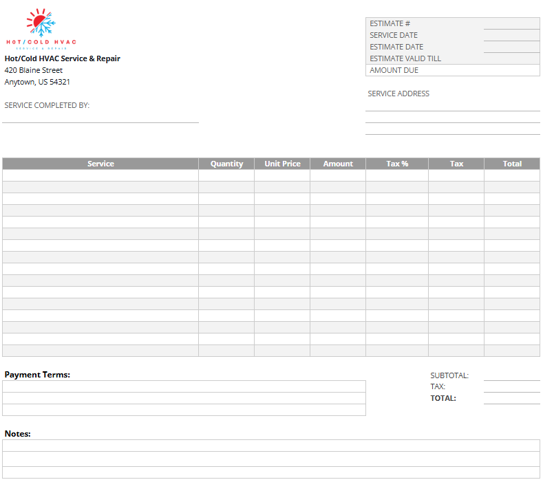 - Housecall Pro hvac estimate template printable blank summary