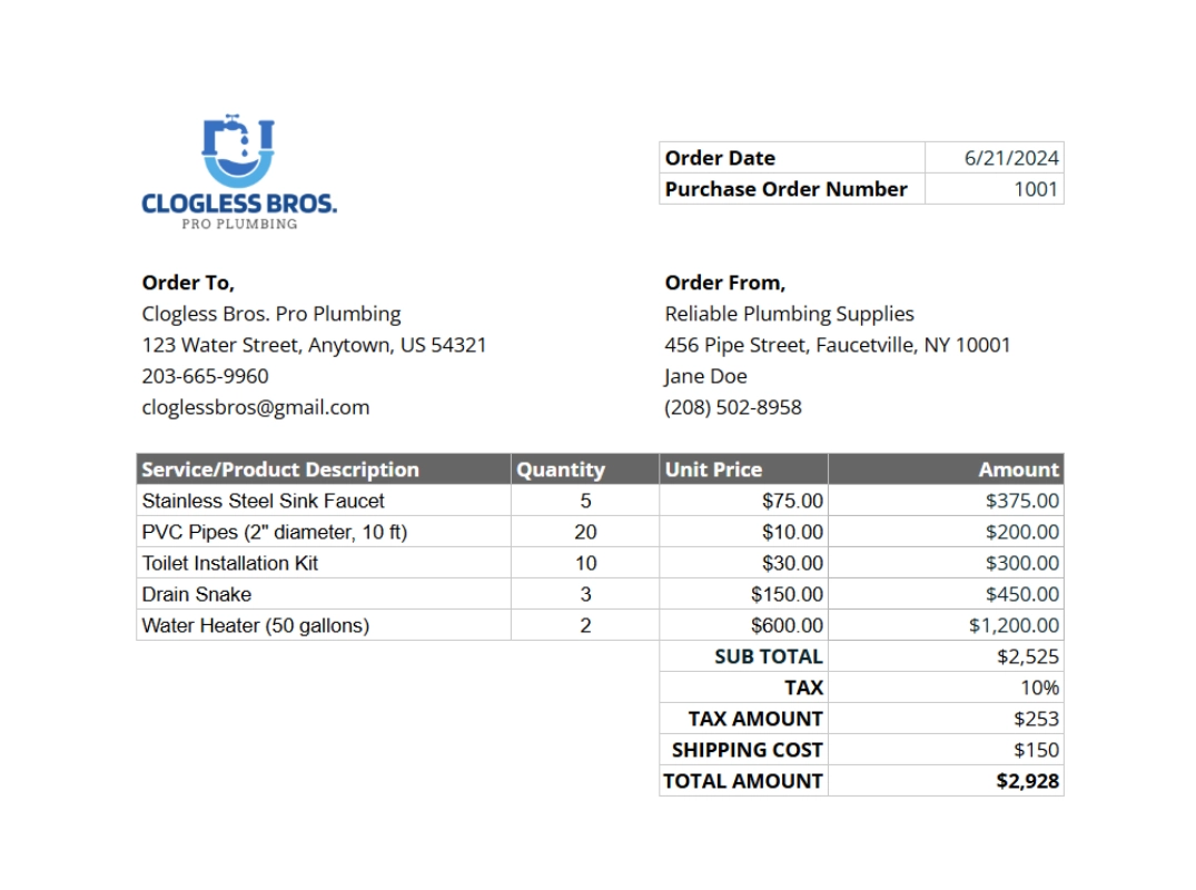 plumbing purchase order download template cta