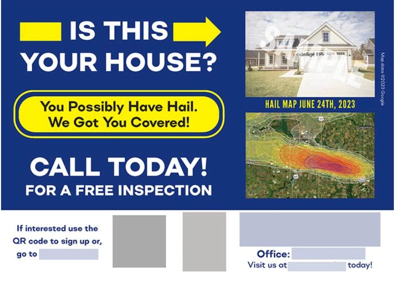 - Housecall Pro roofing postcard design example