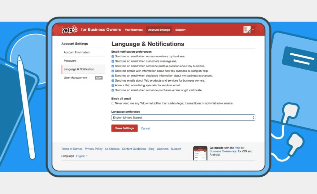 - Housecall Pro language and notifications settings on yelp