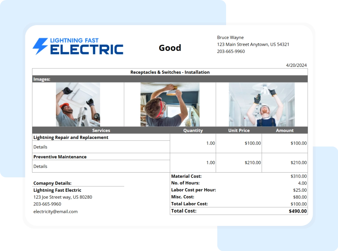 tab showing the final preview of the bid template