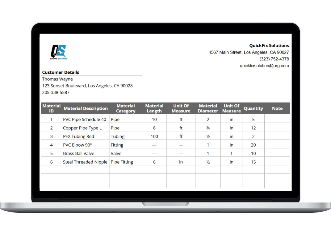 hero image of small business material list template