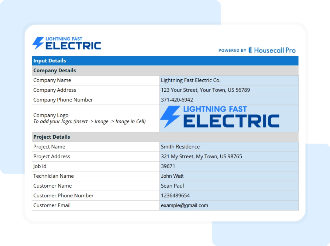 electrical jsa template including company and project information