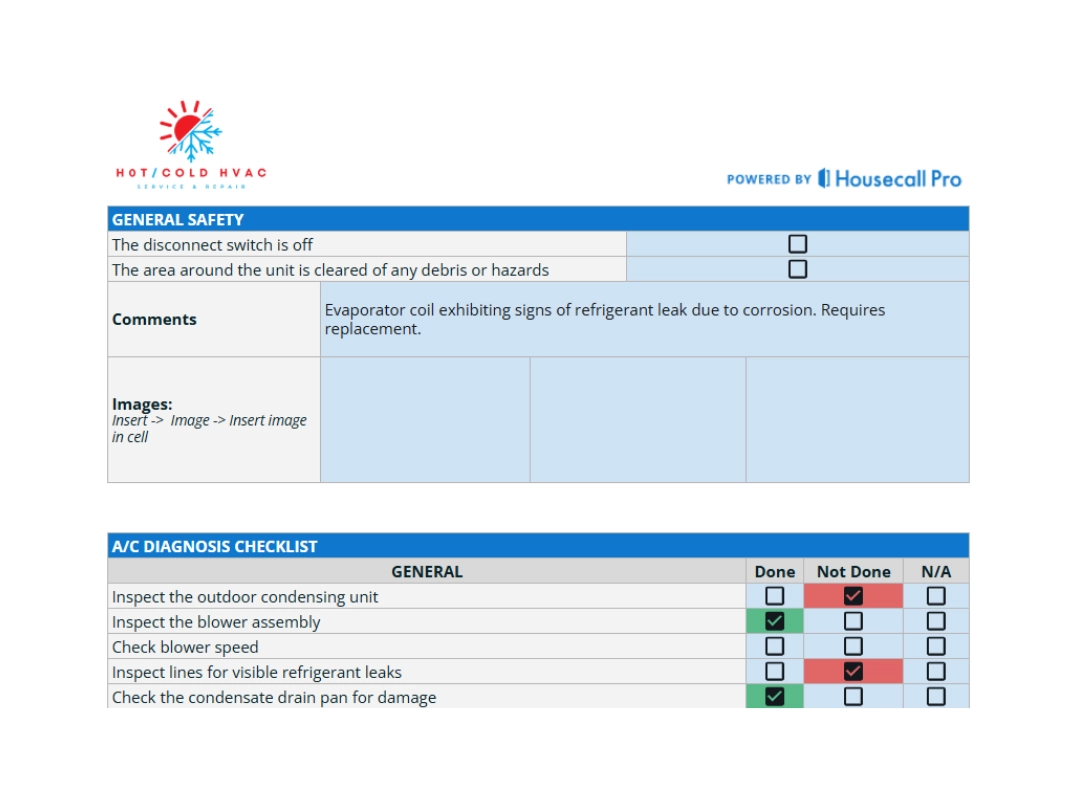 cta of hvac diagnostic checklist template