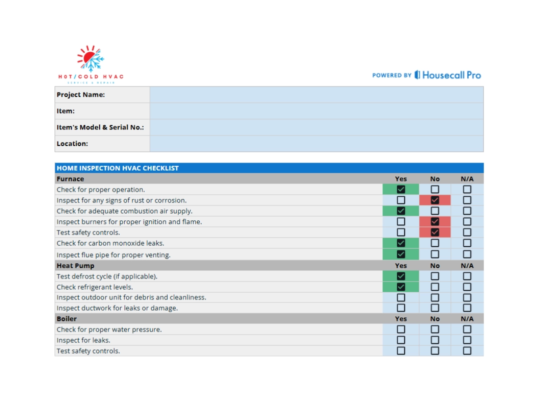 cta of hvac home inspection checklist template