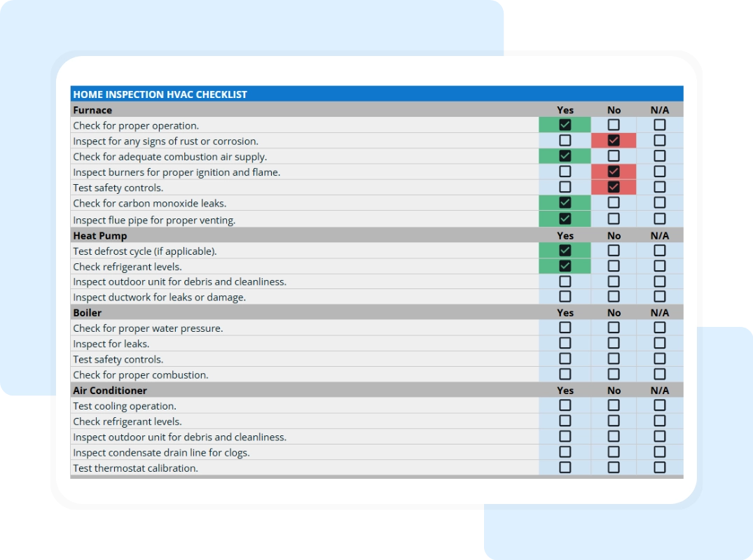 checklist with details in hvac home inspection checklist template
