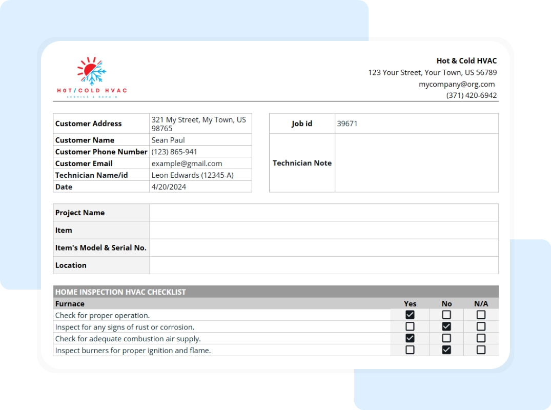 full summary details in hvac home inspection checklist template