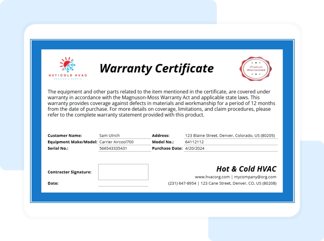 hvac warranty template showing warranty template