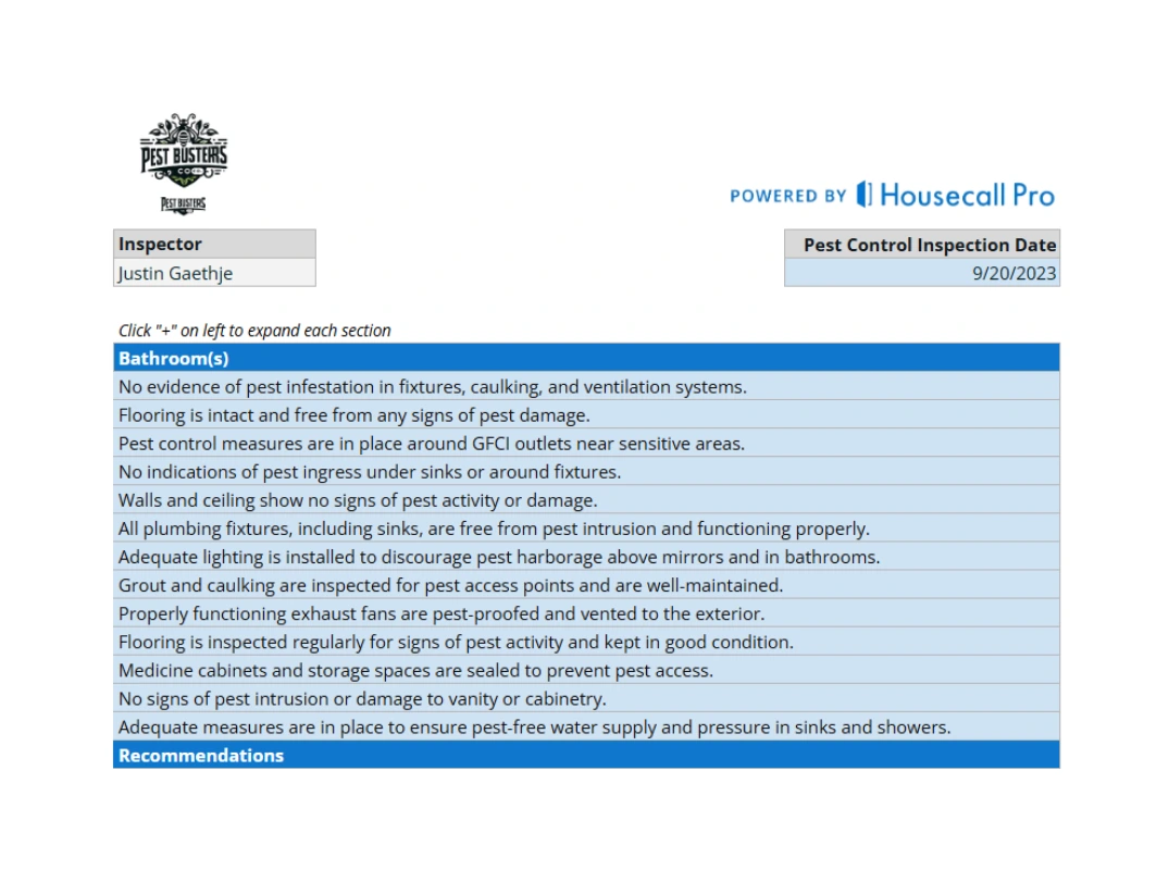 pest control inspection report template cta