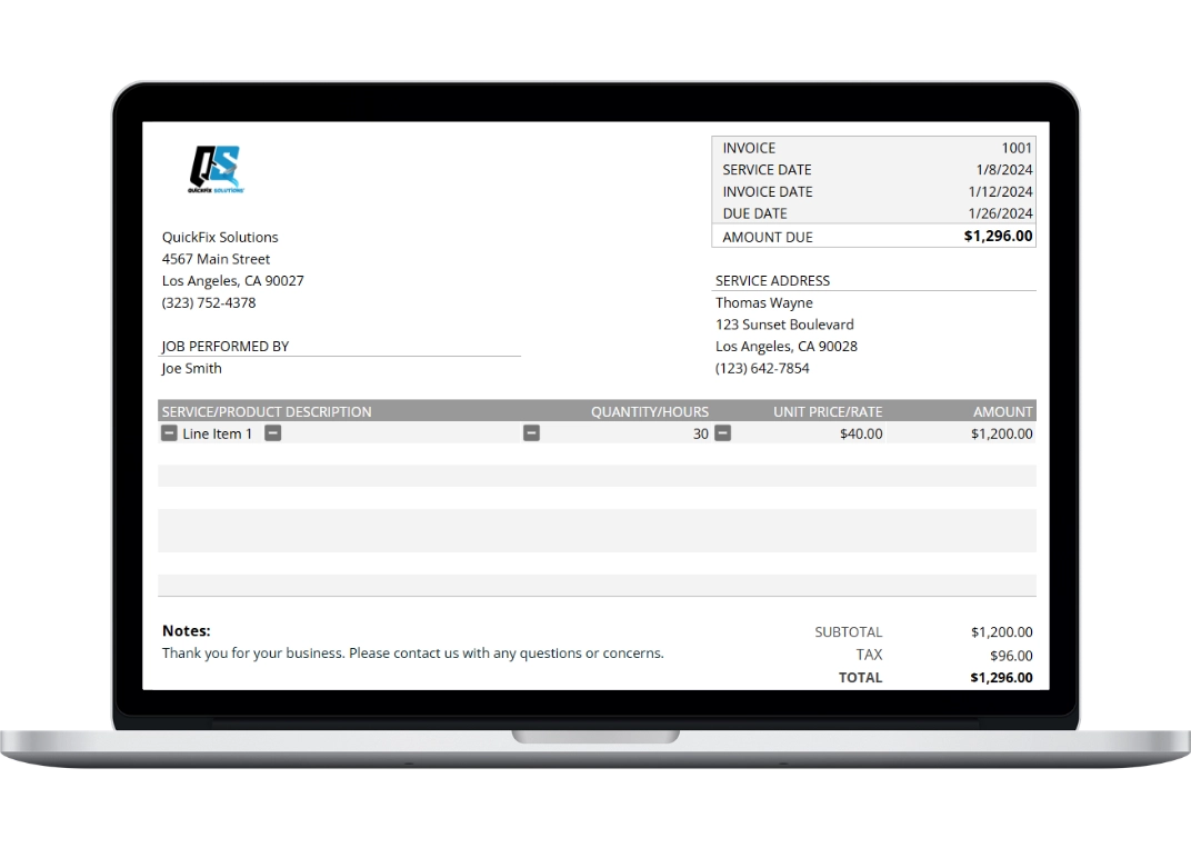 small business invoice template hero image