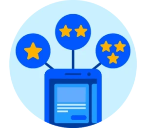 Compare insurance plans and ratings represented by a device displaying options with star evaluations
